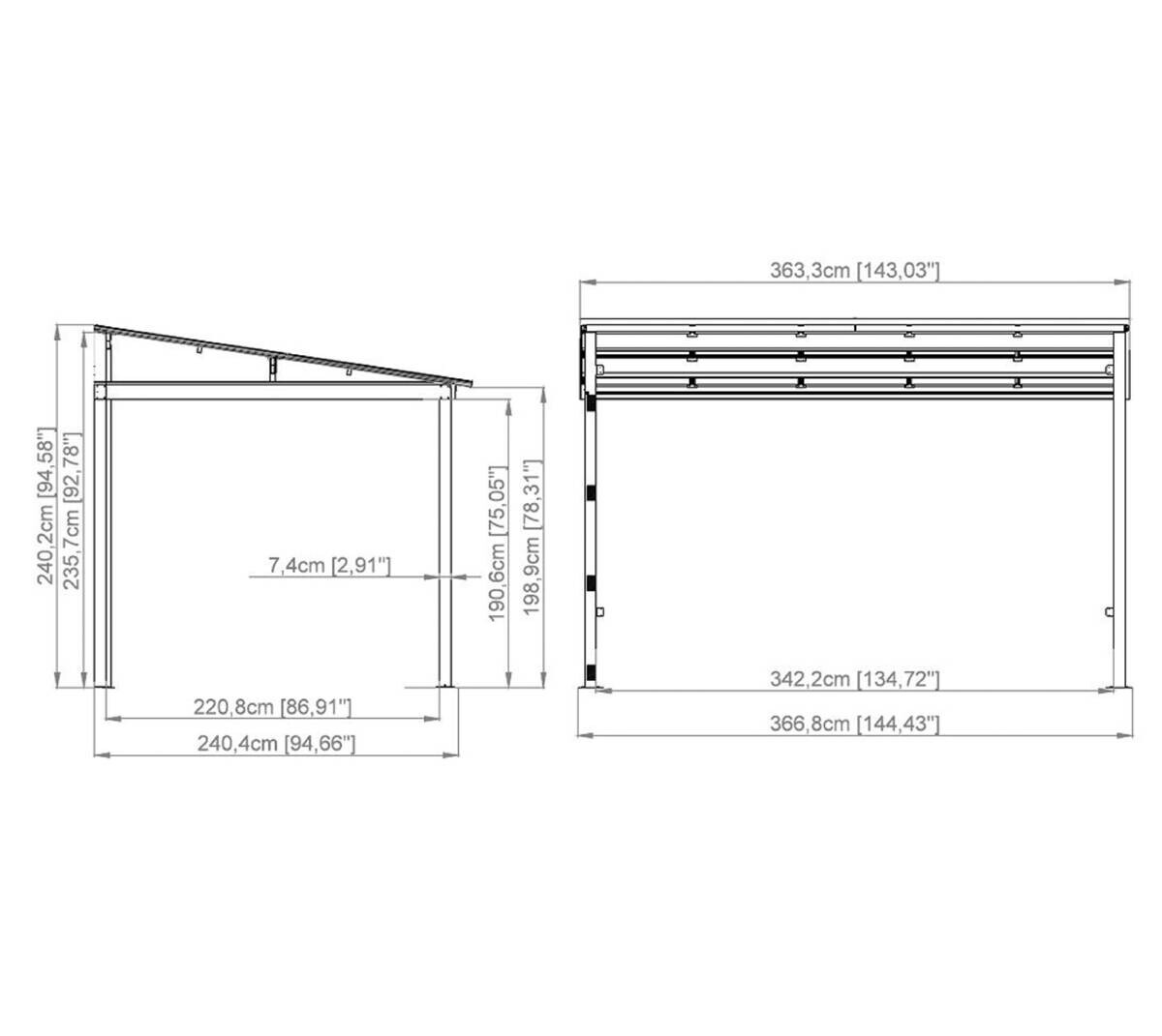 Sojag Terrassenüberdachung St. Barth anthrazit Aluminium B/H/L: ca. 363x240x240 cm