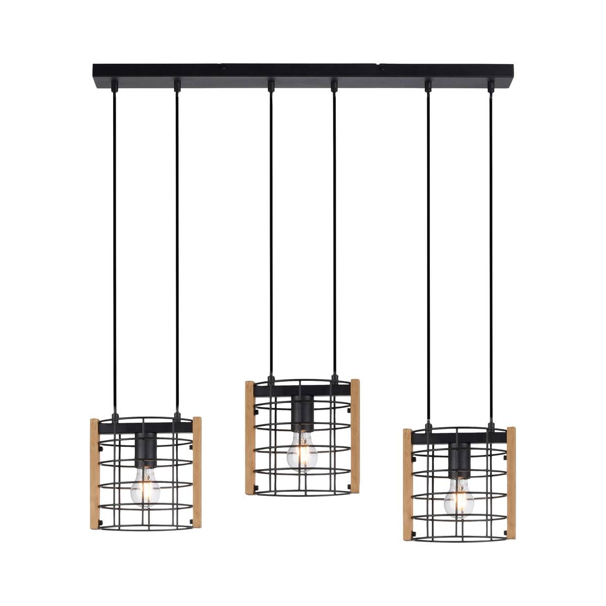 Just Light Pendelleuchte DRAIN 15252-18 kiefer schwarz Holz Metall B/H/T: ca. 82x150x12 cm E27 3 Brennstellen