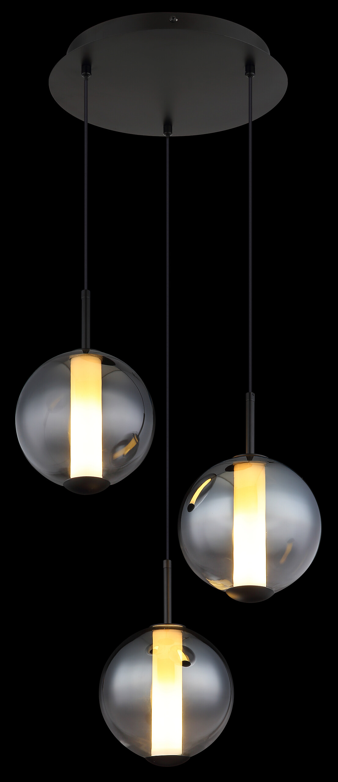 GLOBO Pendelleuchte mattschwarz Rauch Opal Glas Metall H/D: ca. 120x38 cm 1.0 Brennstellen