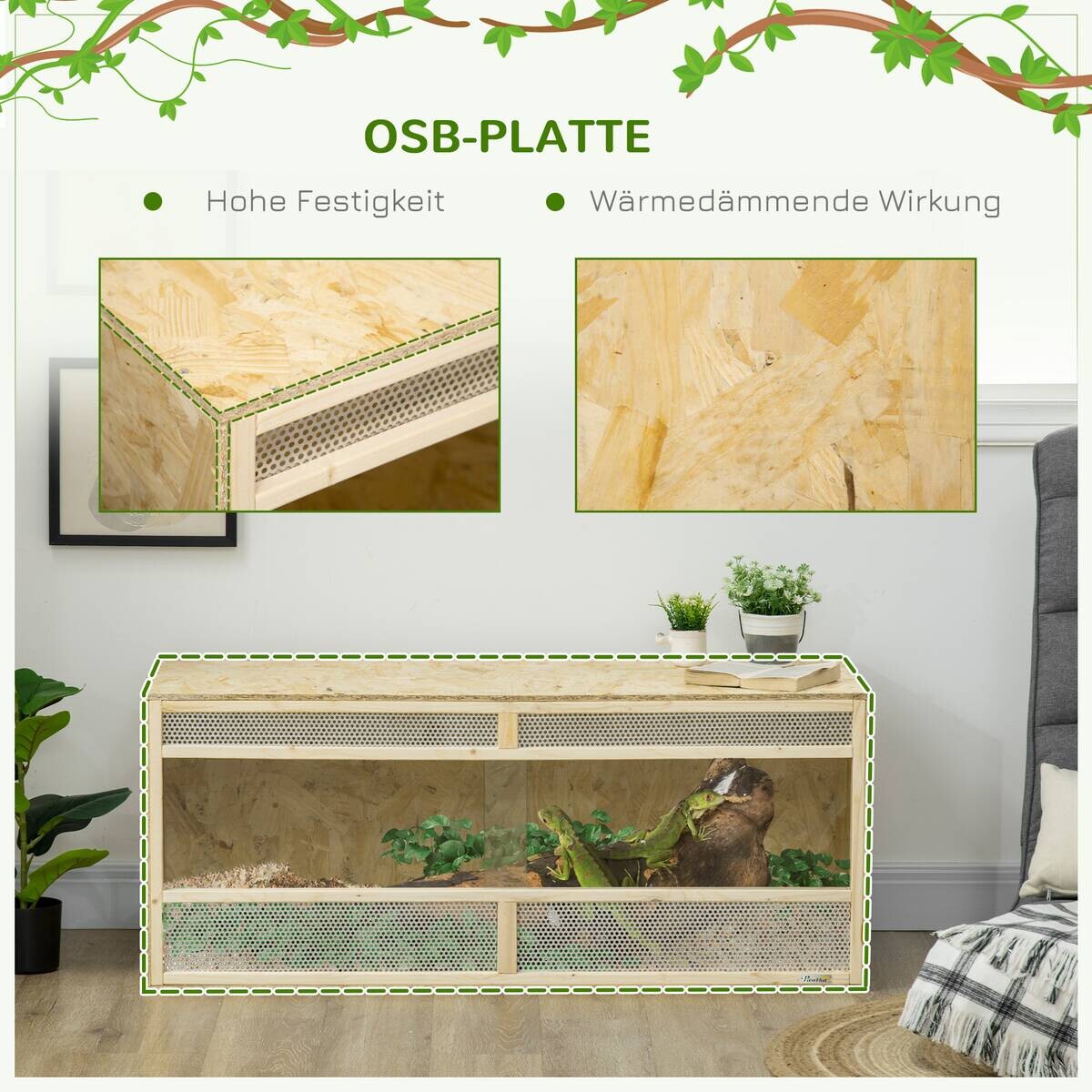 PawHut Holz-Terrarium natur Holz B/H/L: ca. 50x50x120 cm