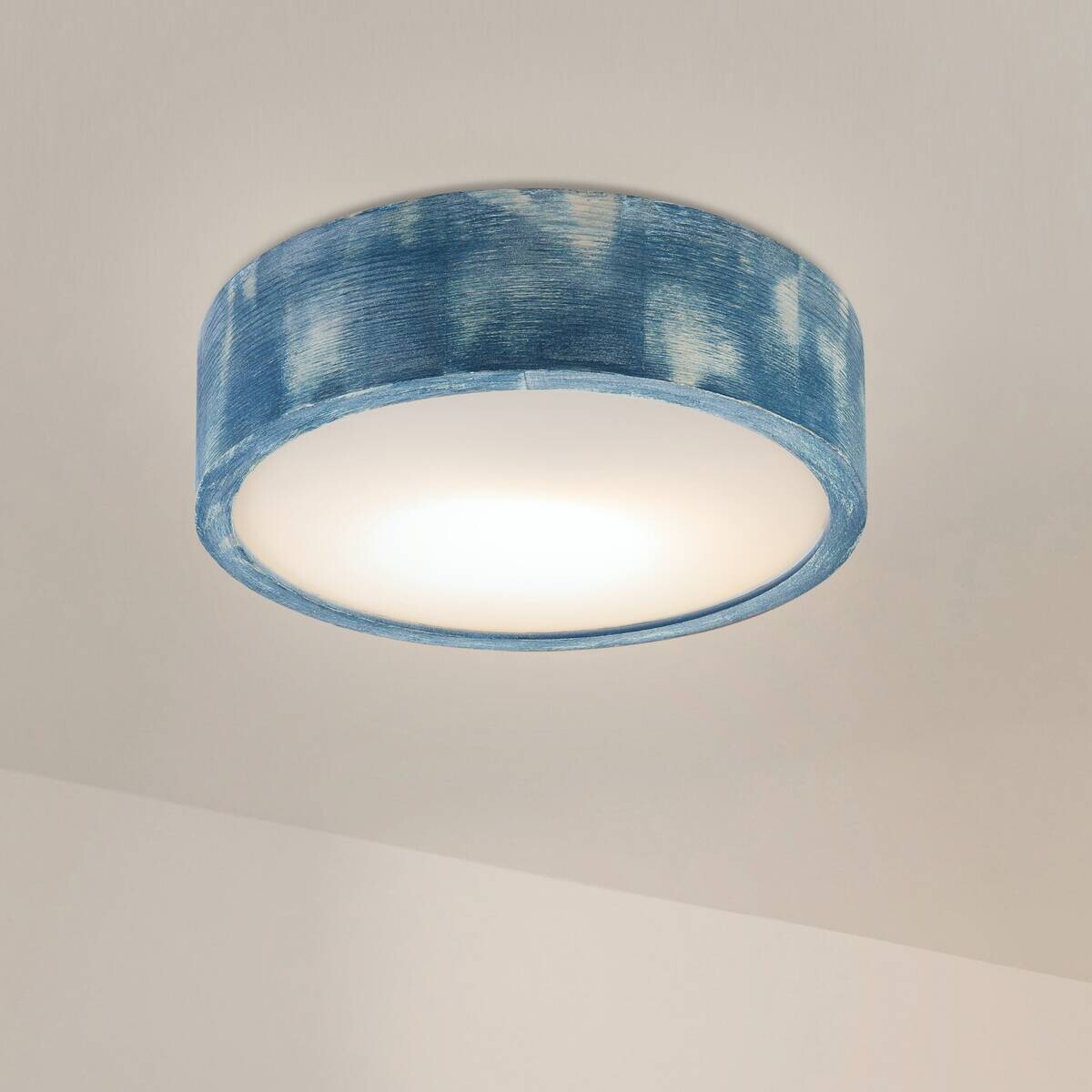 Lamkur Deckenleuchte hellbraun blau Glas Holz B/H/L: ca. 28x28x10 cm 1 Brennstellen