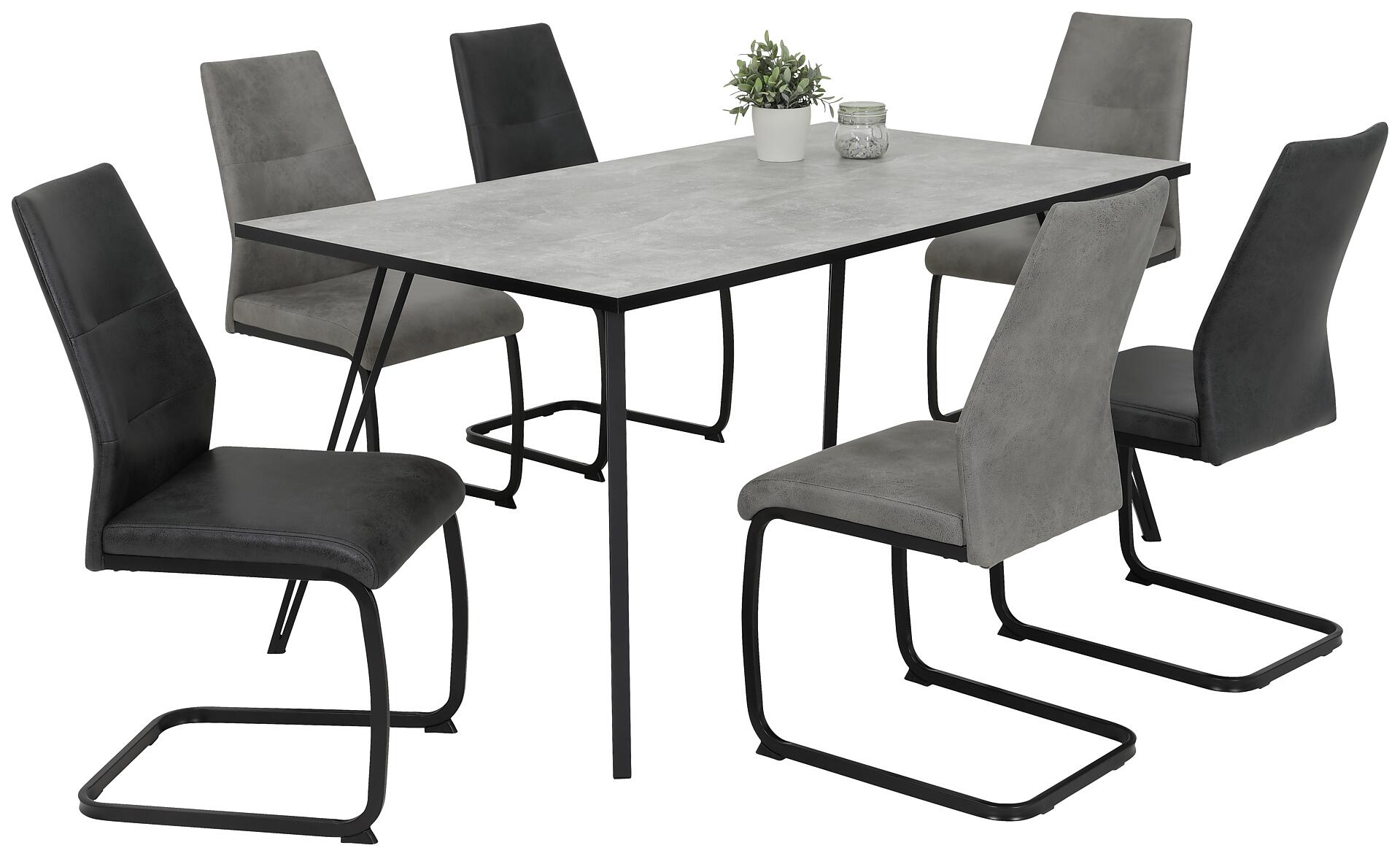 Esstisch Oksana Beton Optik schwarz pulverbeschichtet B/H/T: ca. 160x76x90 cm