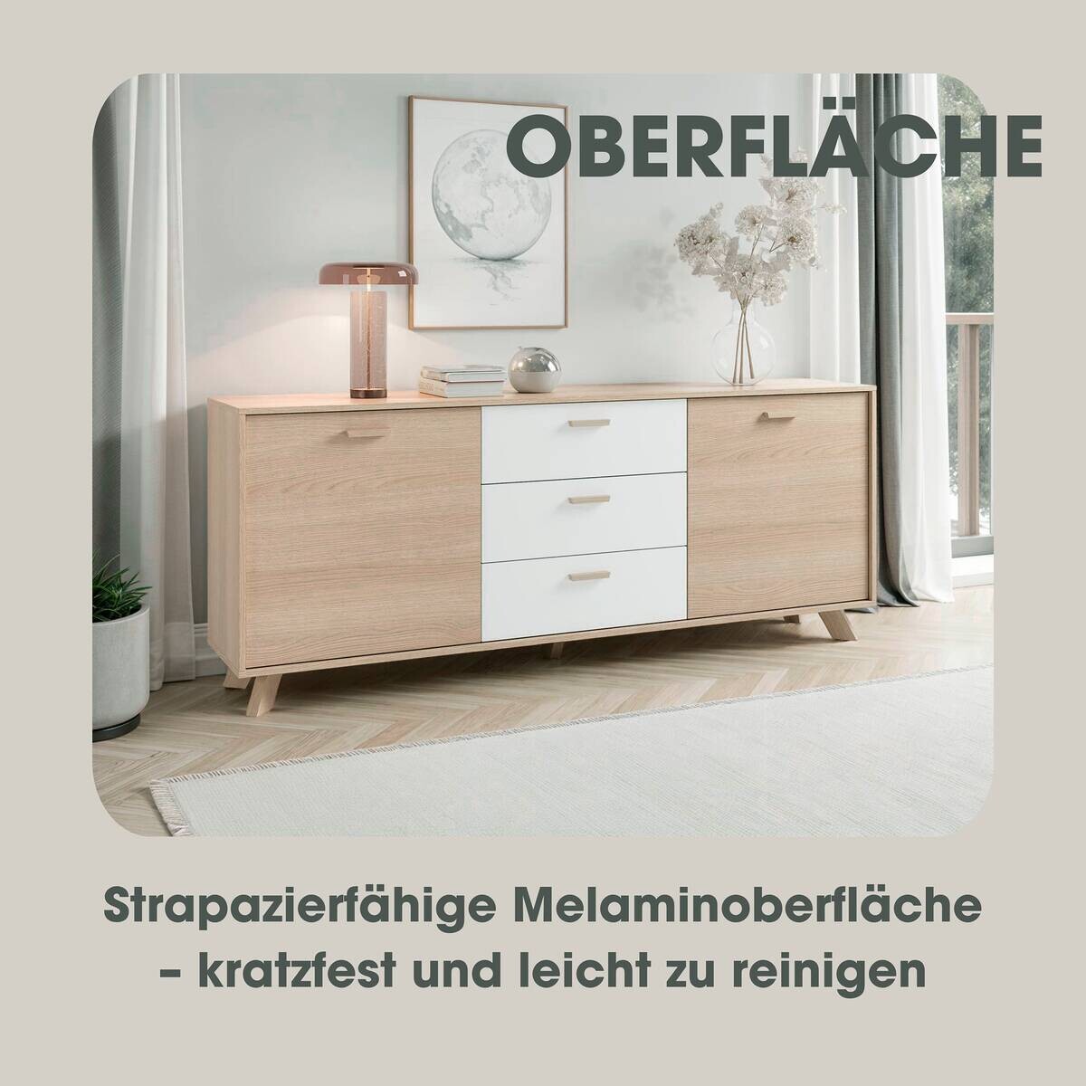Sideboard BASTIAN Eiche weiß B/H/T: ca. 180x72,5x36,5 cm
