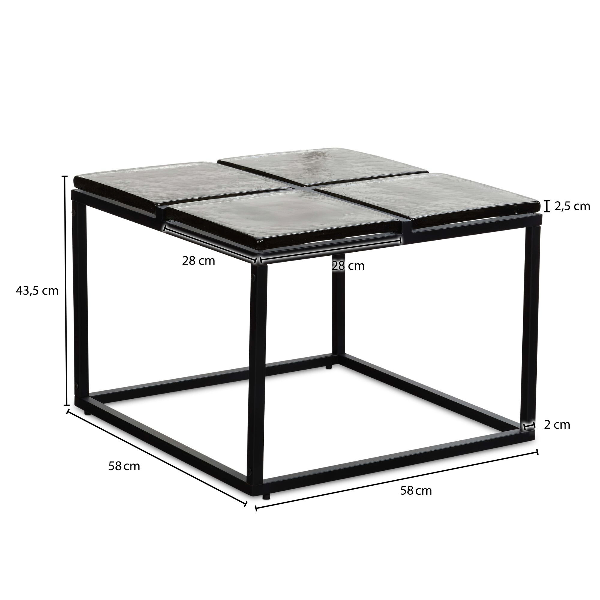 Wohnling Couchtisch klar schwarz Glas Metall B/H/T: ca. 58x43,5x58 cm