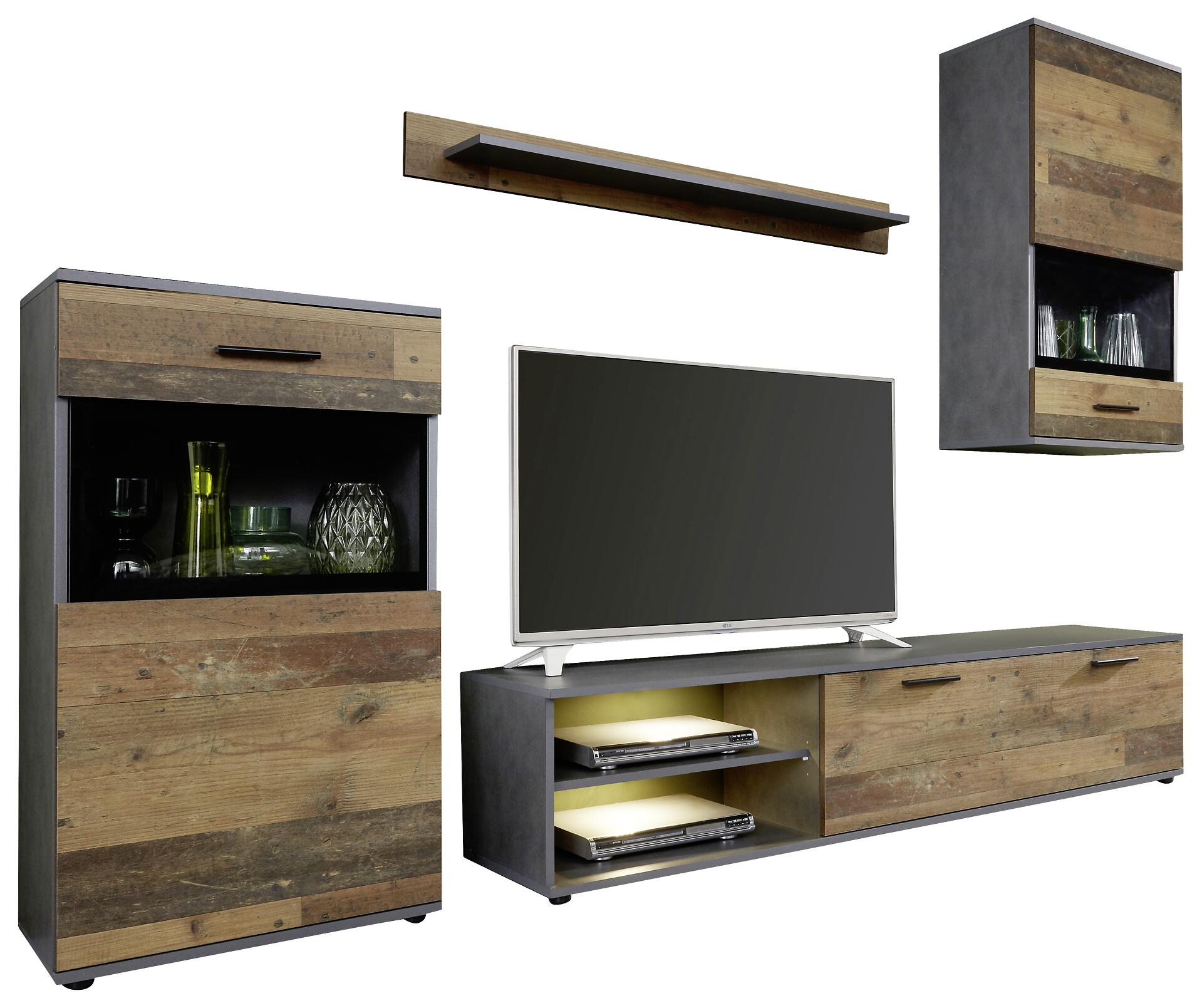 Wohnwand Mango Old Wood Nachbildung Matera Nachbildung B/H/T: ca. 246x182x37 cm