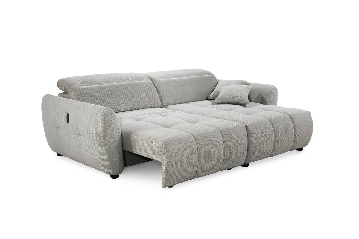 Ecksofa mit elektrischer XXL Sitztiefenverstellung hellgrau Kord B/H/T: ca. 260x106x191 cm