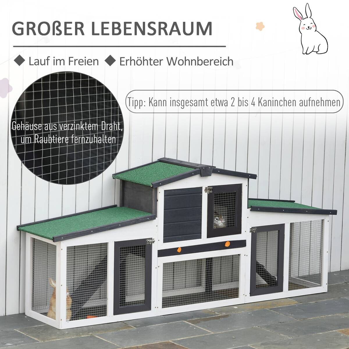 PawHut Kleintierstall weiß Holz B/H/L: ca. 45x80x204 cm