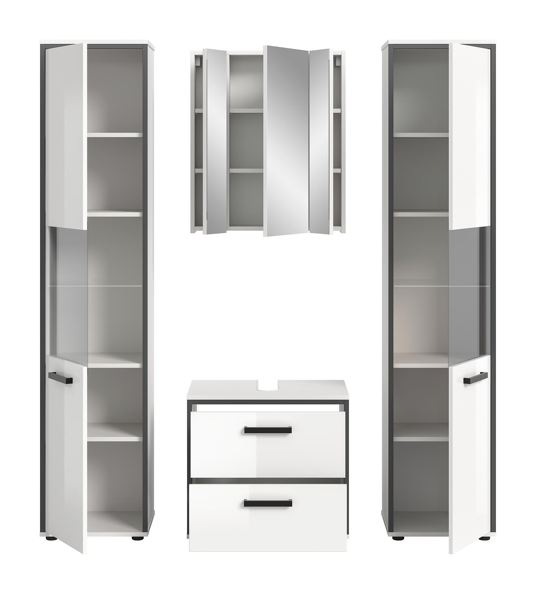 Badblock KOJAK weiß Hochglanz anthrazit grau B/H/T: ca. 171x188x37 cm