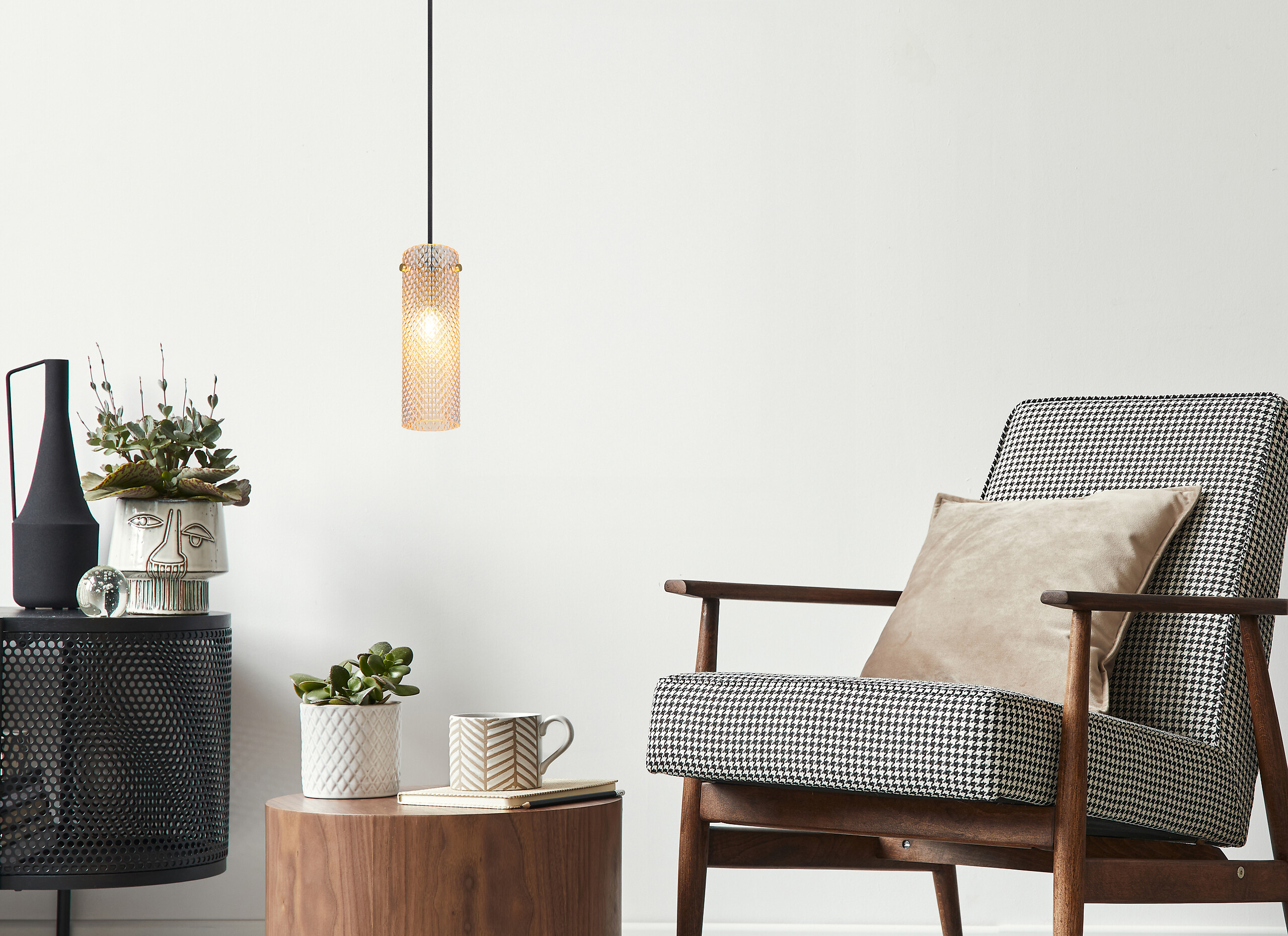 GLOBO Pendelleuchte amber gold Metall Glas H/D: ca. 120x10 cm E14 1 Brennstellen