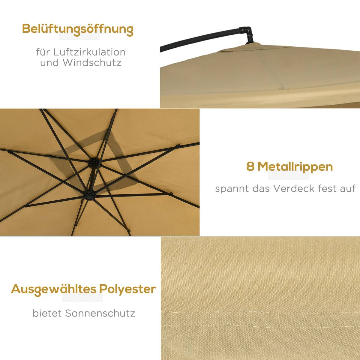 Outsunny Ampelschirm beige Polyester B/H/L: ca. 296x272x296 cm