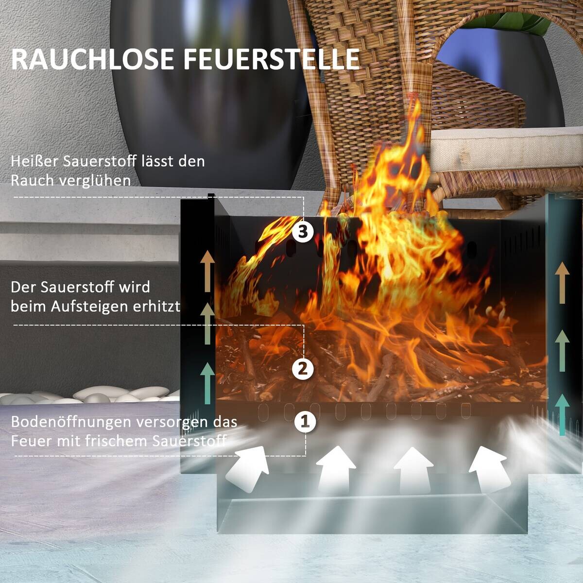 Outsunny Feuerschale schwarz Metall B/H/L: ca. 48x41x48 cm