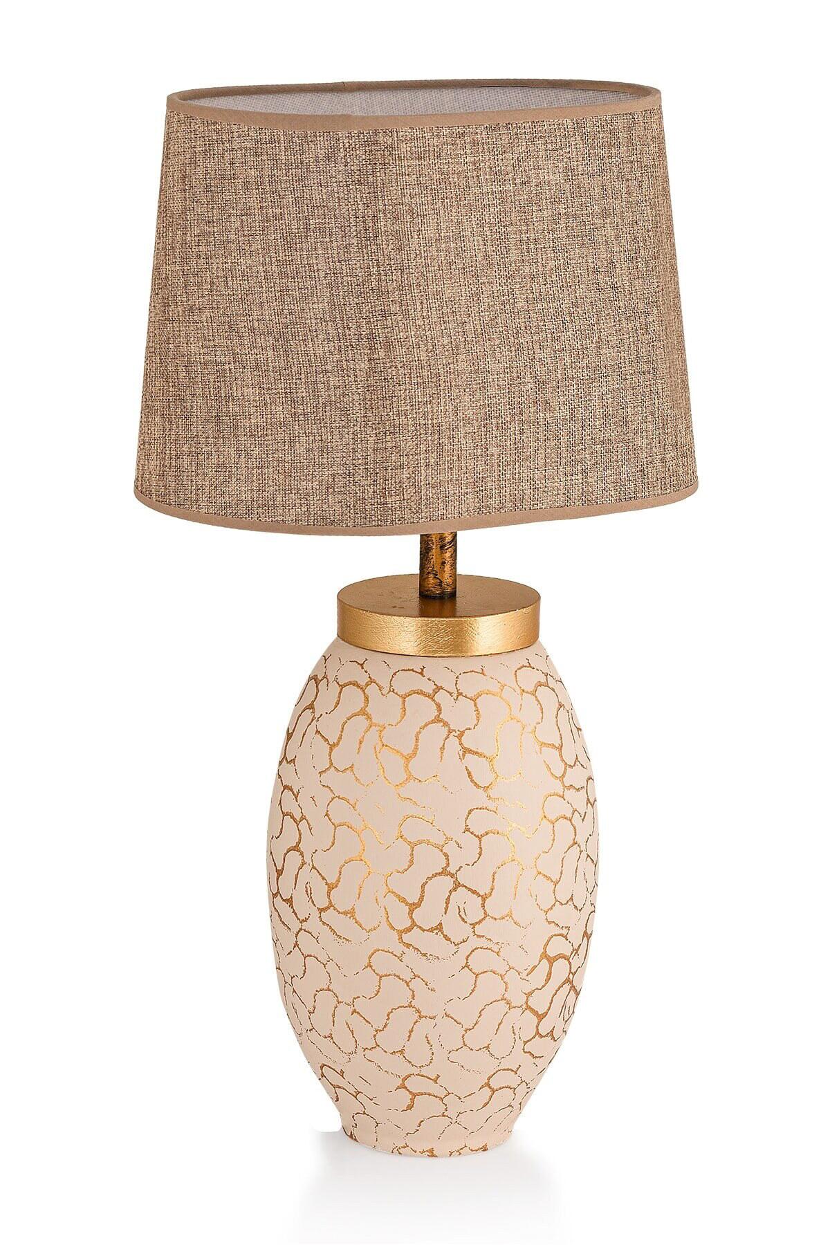 Opviq Tischleuchte creme gold Keramik B/H/L: ca. 30x55x30 cm E27 1 Brennstellen