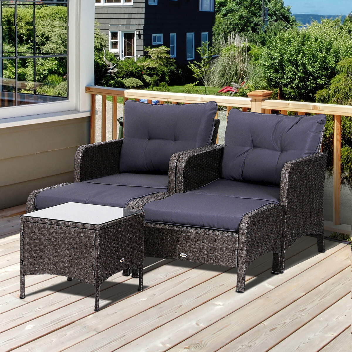 Outsunny Gartensitzgruppe dunkelgrau Polyrattan