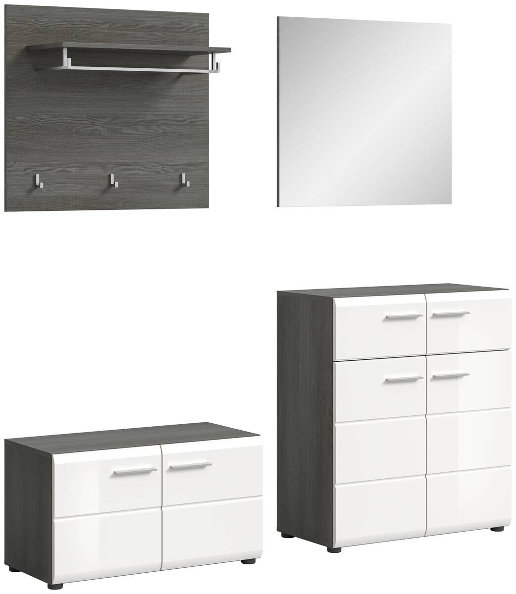 Garderobe SALSA Eiche Rauchsilber Nachbildung weiß Hochglanz B/H/T: ca. 175x192x37 cm Garderobe SALSA Eiche Rauchsilber Nachbildung weiß Hochglanz B/H/T: ca. 175x192x37 cm