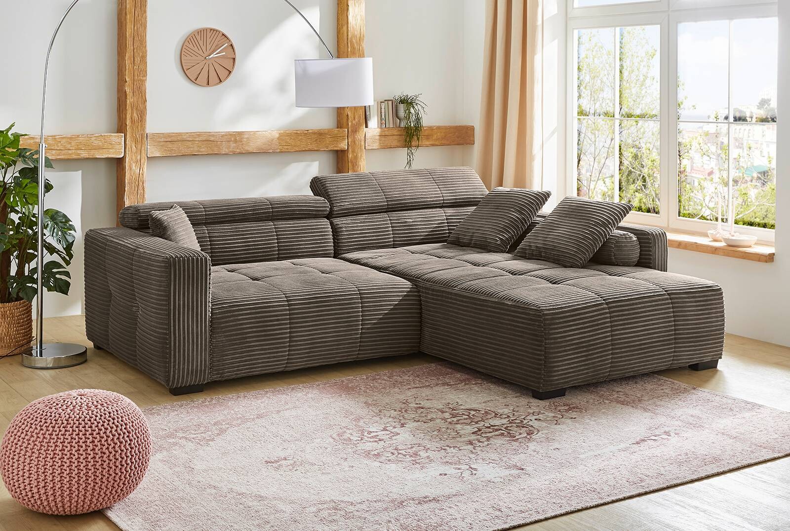 Ecksofa dunkelgrau Microfaser B/H/T: ca. 278x98x231 cm