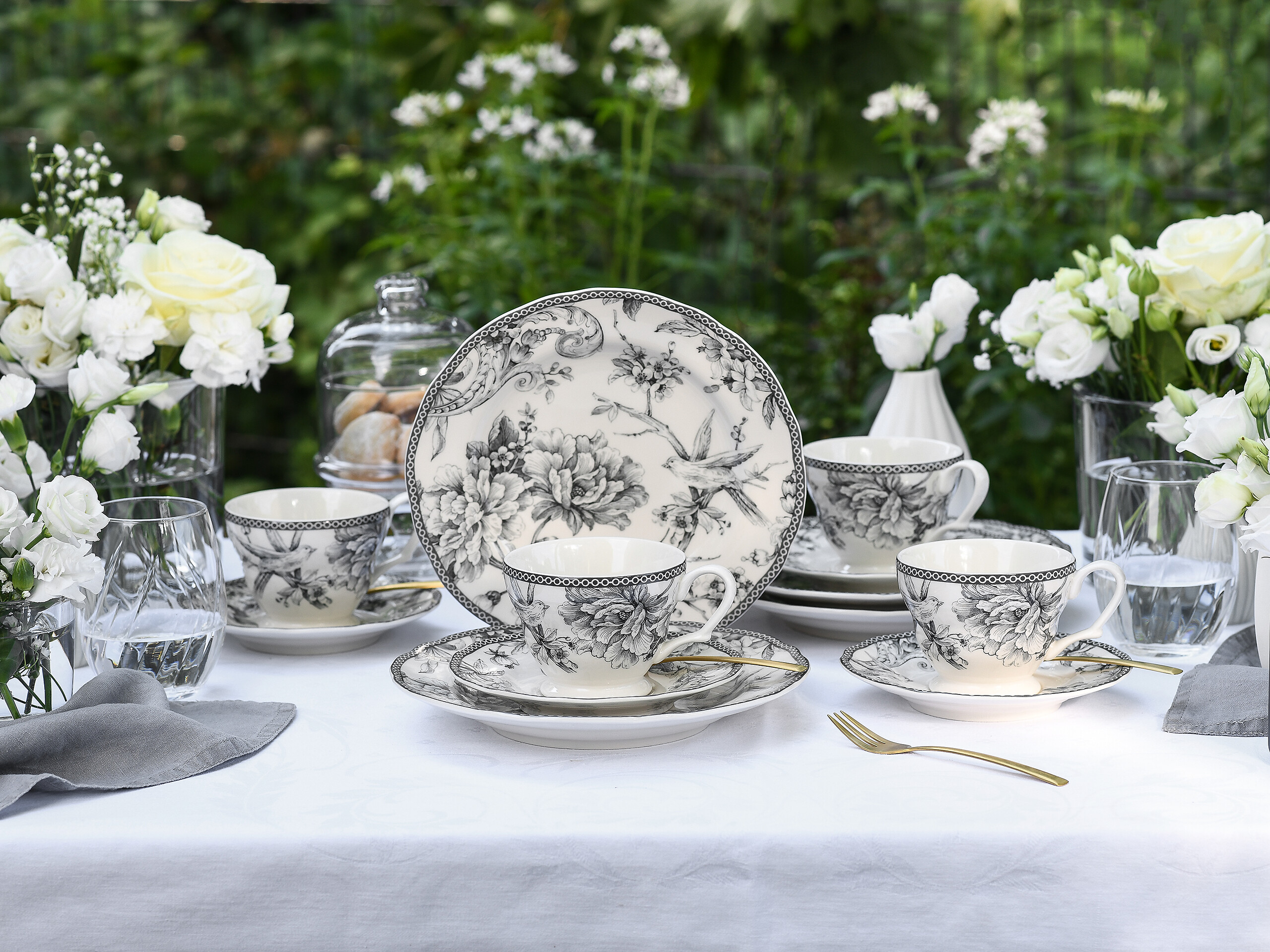 CreaTable Kaffeeservice Adelaide Grau grau Porzellan 12 tlg.