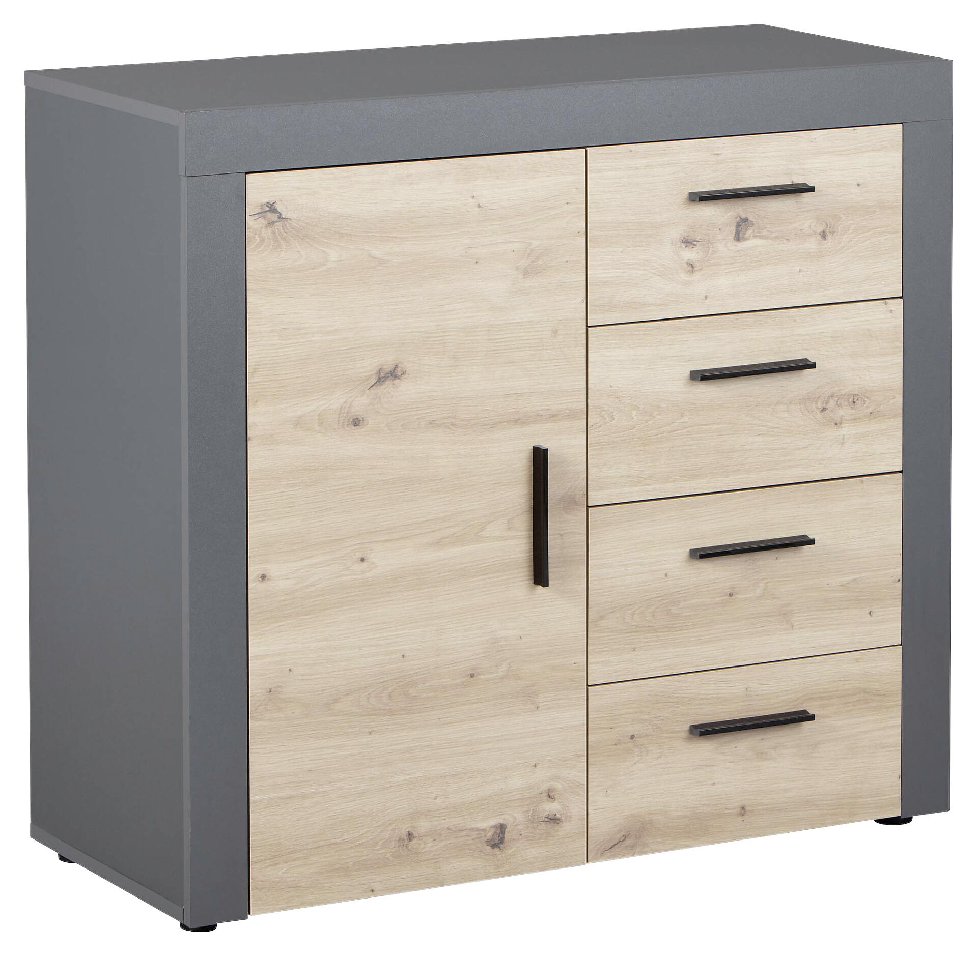 Kommode Corbeto 1T4S anthrazit Artisan Nachbildung B/H/T: ca. 94x86x40 cm