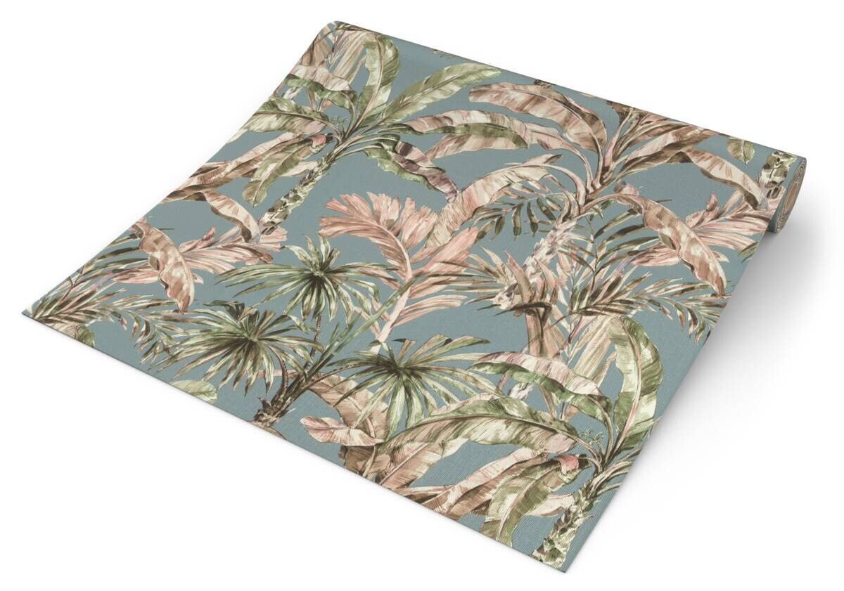 Vliestapete Palmenblätter blau grün beige B/L: ca. 53x1005 cm