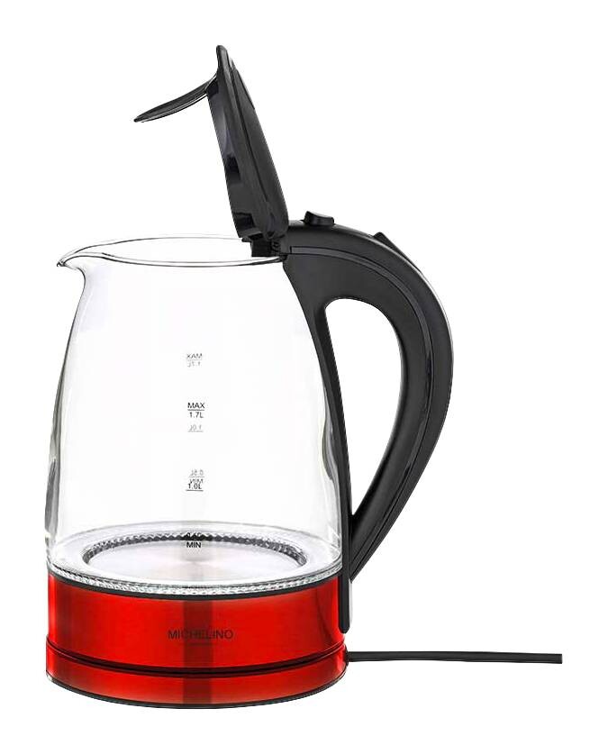 MICHELINO Glas-Wasserkocher 74318 rot schwarz Kunststoff Edelstahl Glas B/H/T: ca. 22x25x19 cm ca. 1,7 l