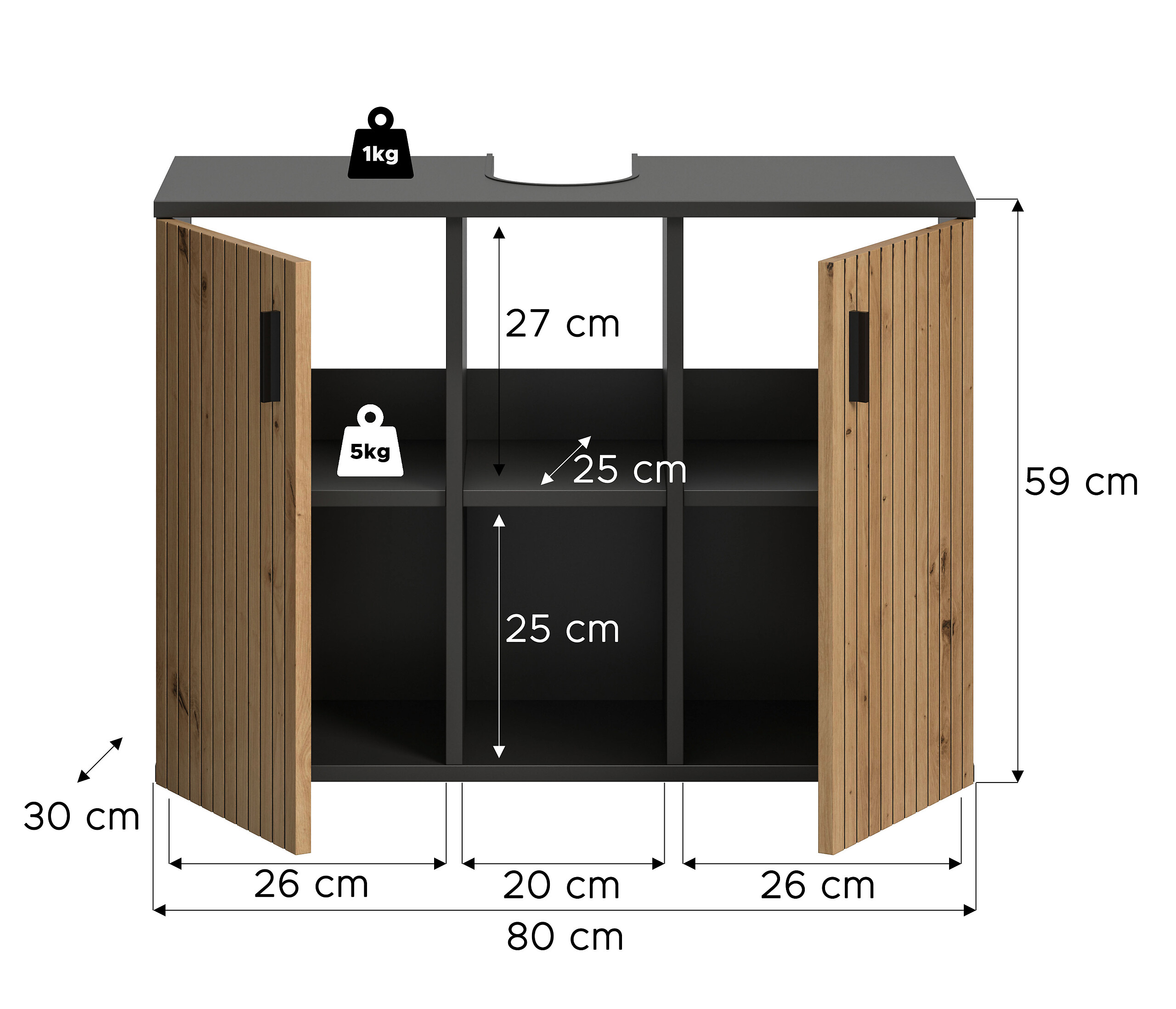 Waschbeckenunterschrank Mone Basalt Nachbildung Artisan Oak Nachbildung B/H/T: ca. 80x59x30 cm