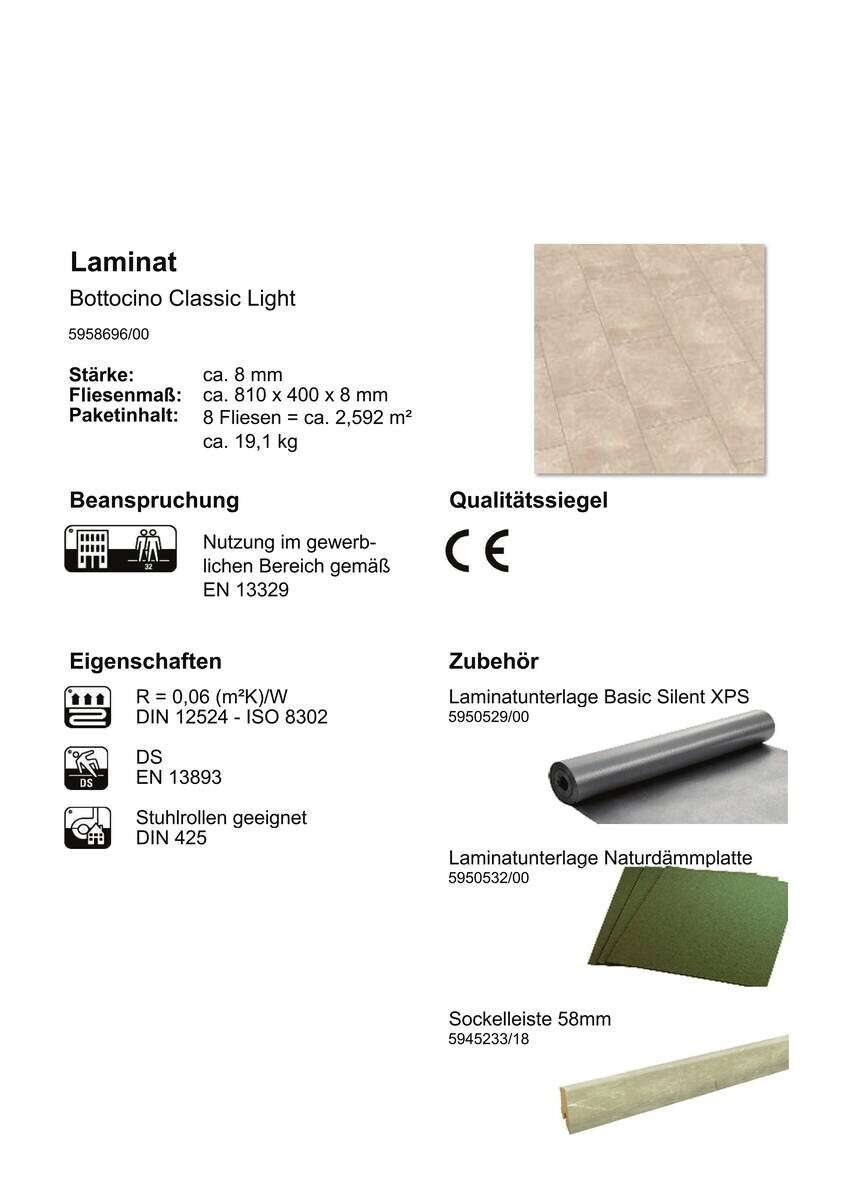 Jangal Laminatboden Bottocino hell ca.2,592 m² im Paket  B/L: ca. 40x81 cm pro Paket
