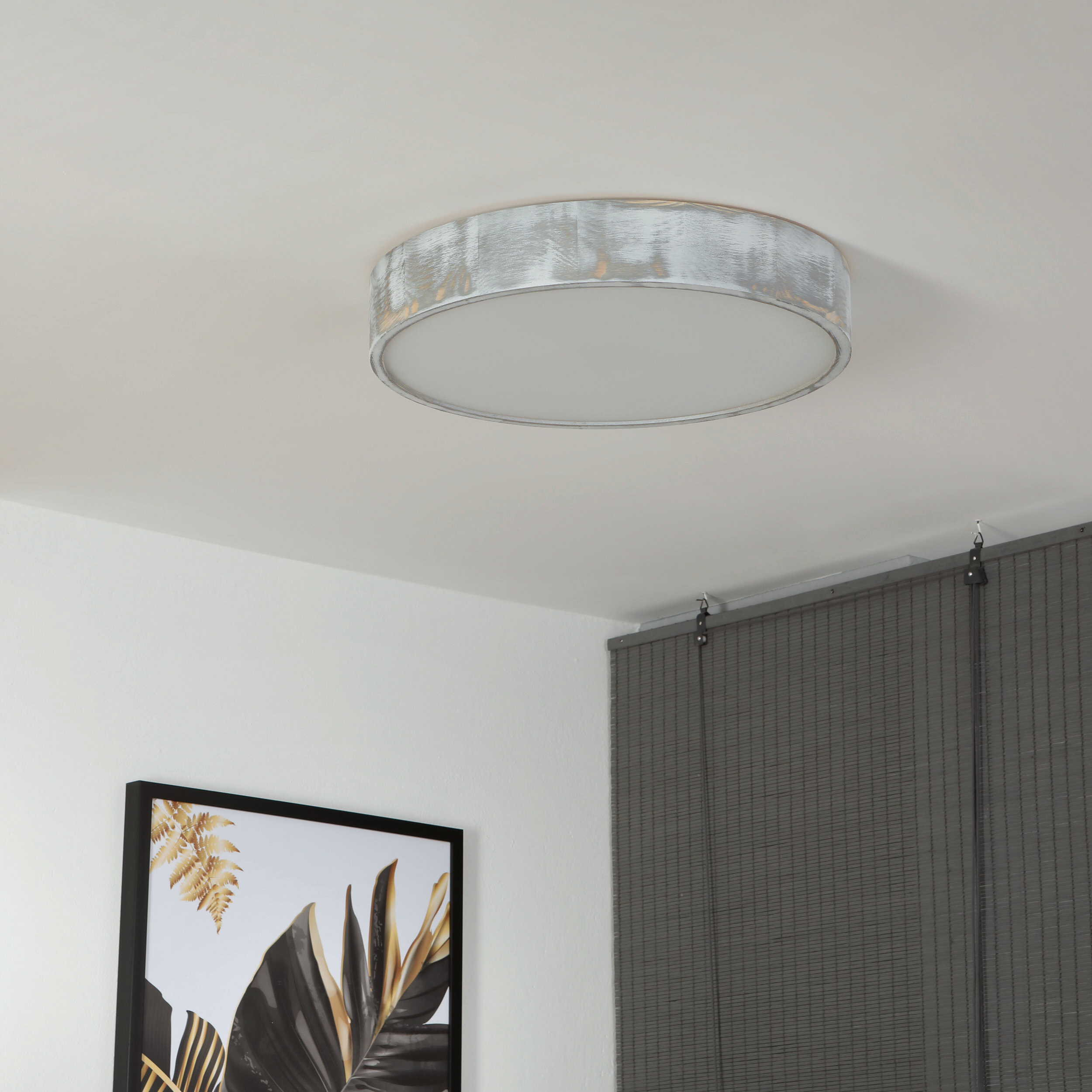 Lamkur Deckenleuchte weiß hellbraun Holz Glas B/H/L: ca. 48,5x12x48,5 cm 3 Brennstellen