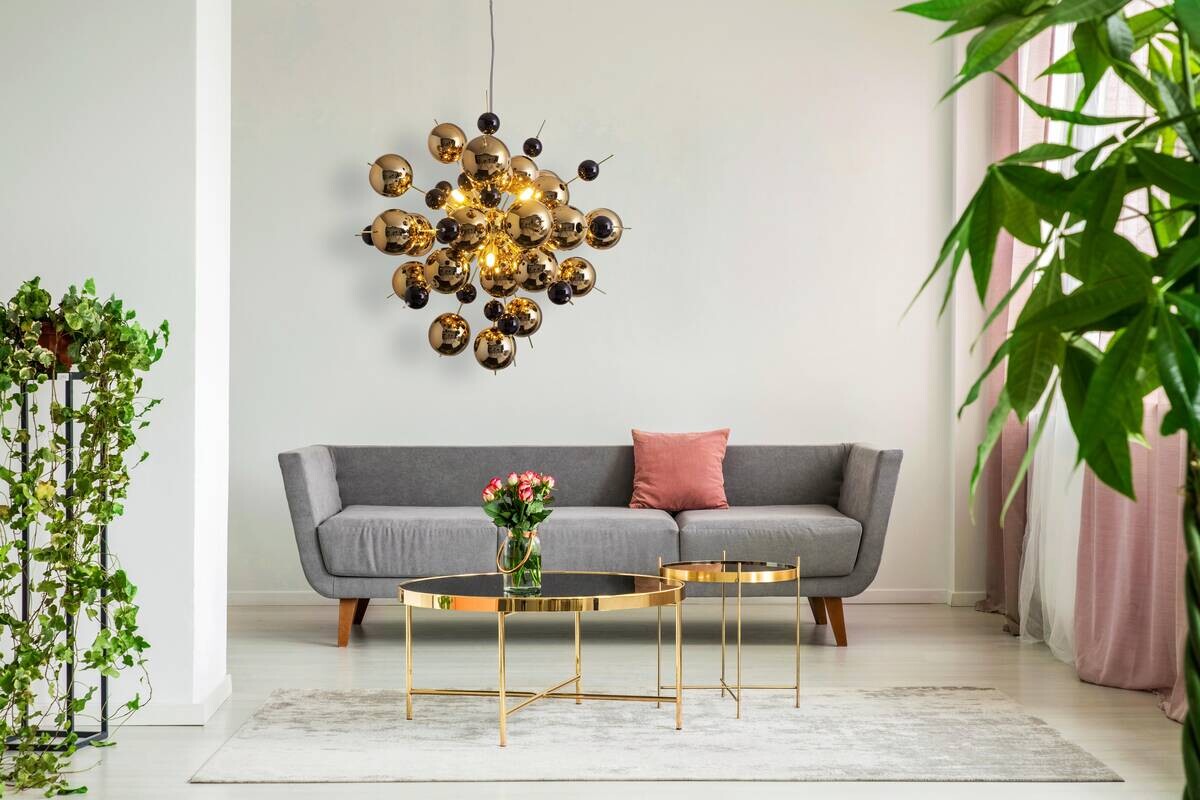 Näve Leuchten Pendelleuchte 7026458 gold Glas Metall B/H/T: ca. 65x150x65 cm G9 10 Brennstellen