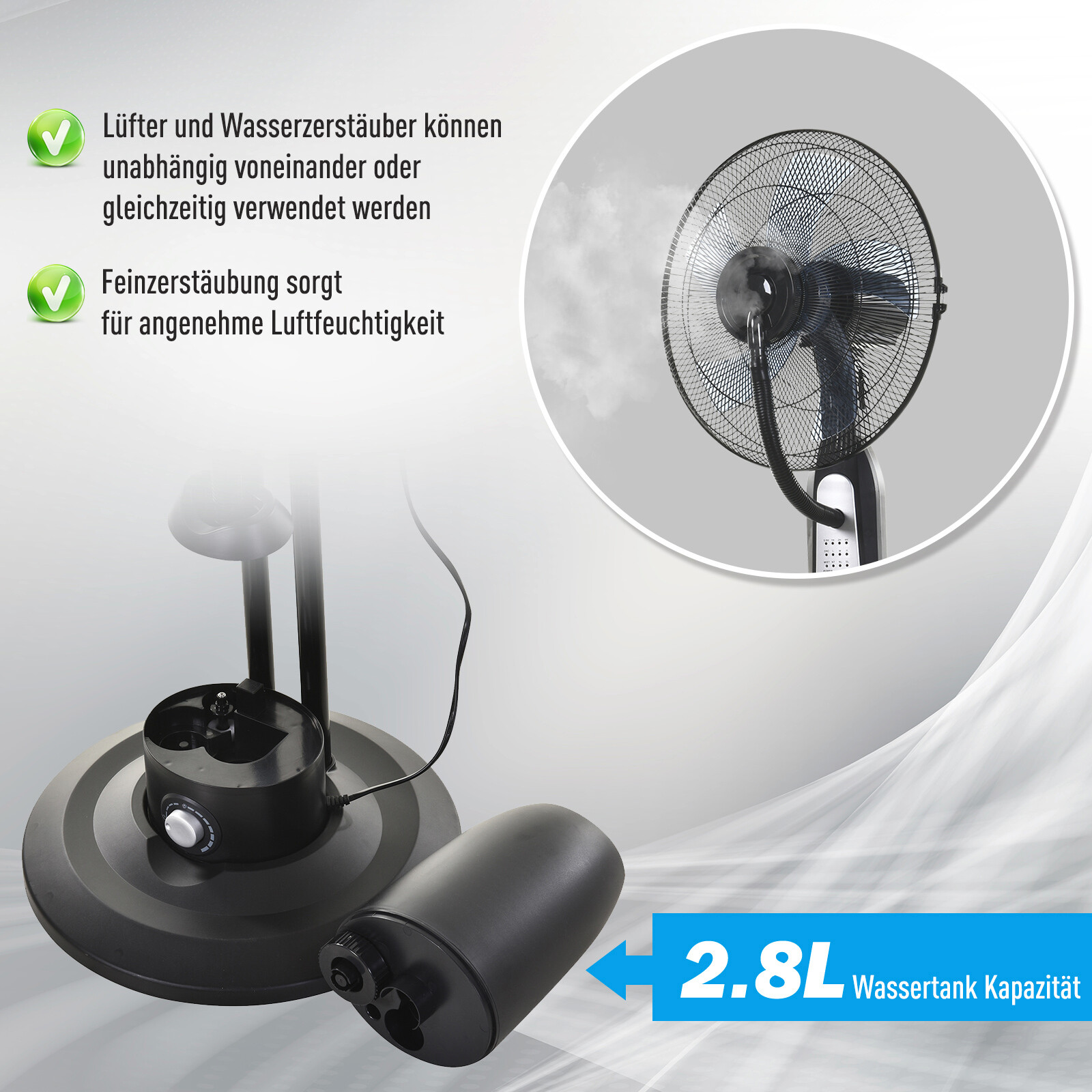 HOMCOM Standventilator mit Wasserzerstäuber schwarz Metall Kunststoff H/D: ca. 120x44 cm