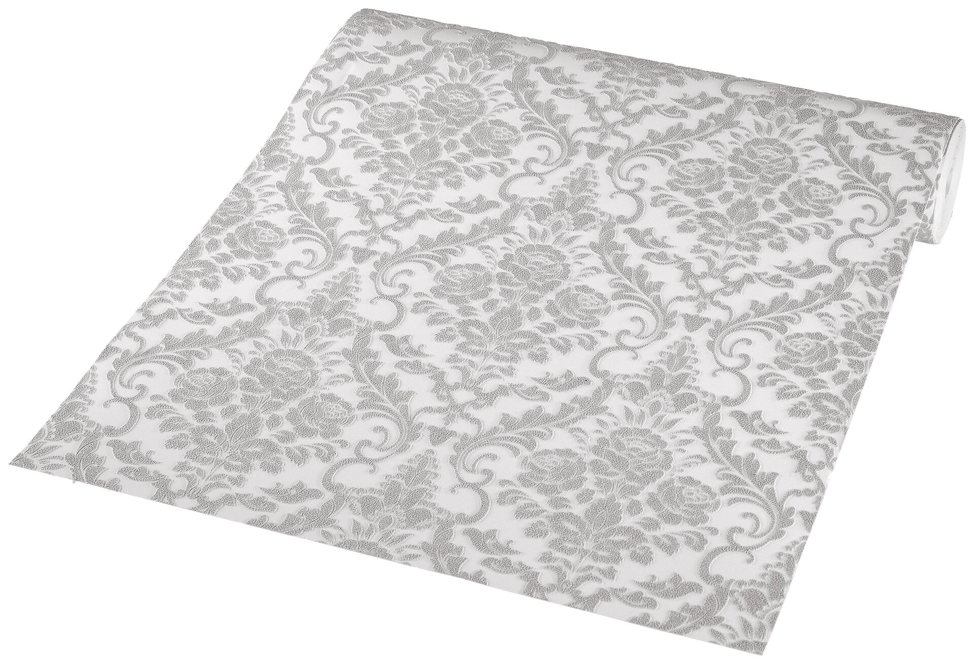 Vliestapete Ornament weiß grau B/L: ca. 53x1005 cm
