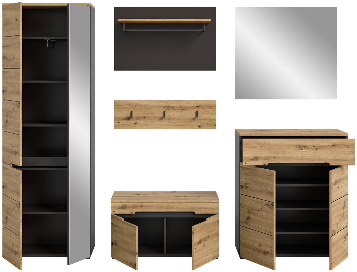 Garderobe CANU edles Basaltgrau Nachbildung Eiche Artisan Nachbildung B/H/T: ca. 255x190x37 cm Garderobe CANU edles Basaltgrau Nachbildung Eiche Artisan Nachbildung B/H/T: ca. 255x190x37 cm