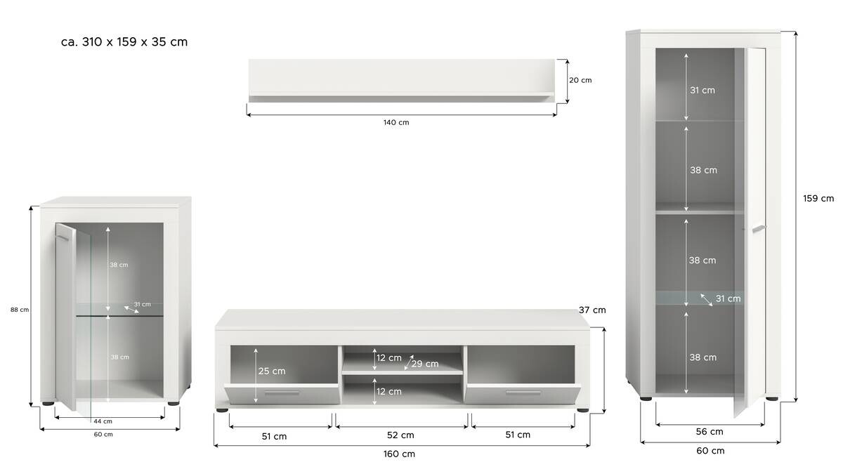 Wohnwand Jam weiß B/H/T: ca. 169x310x35 cm