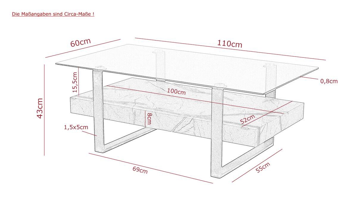 Hela Couchtisch Konrad schwarz mattschwarz klar Metall Glas B/H/T: ca. 110x43x60 cm
