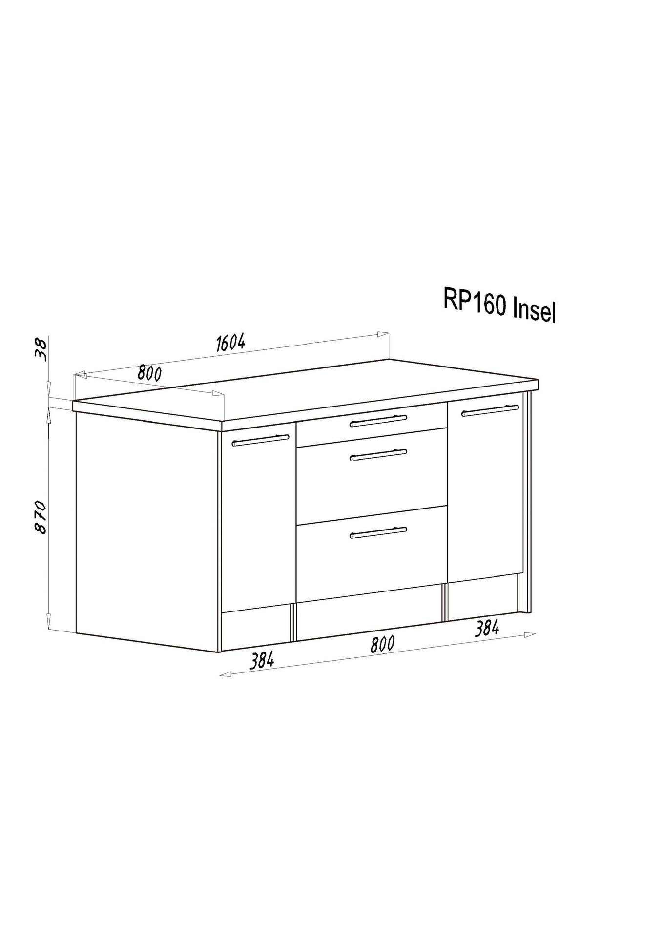 Respekta Inselküche Premium grau hochglänzend B/H/T: ca. 310x200x270 cm
