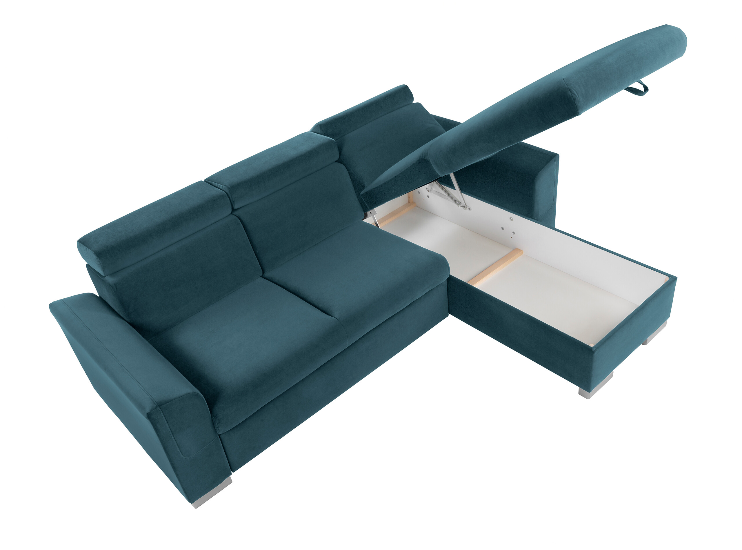 Ecksofa mit Bettfunktion und Bettkasten petrol Microfaser B/H/T: ca. 243x85x186 cm
