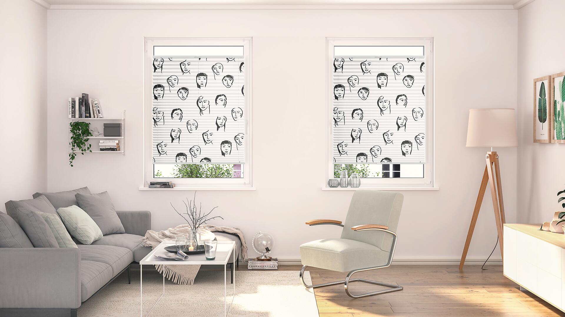 LICHTBLICK Spannplissee Faces schwarz B/L: ca. 60x130 cm