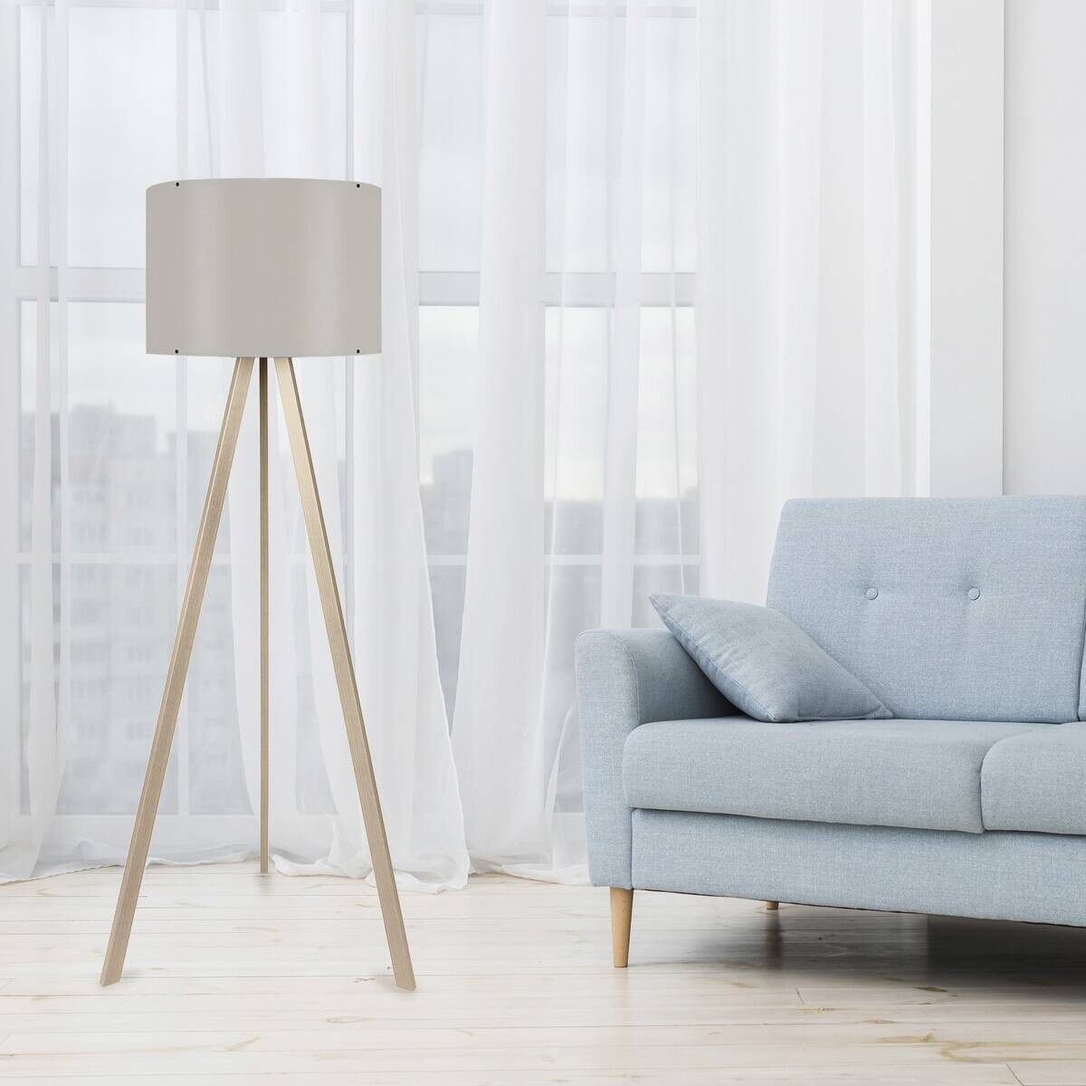 Opviq Stehleuchte creme PVC MDF B/H/T/L/D: ca. 38x140x38x38x38 cm E27 1 Brennstellen