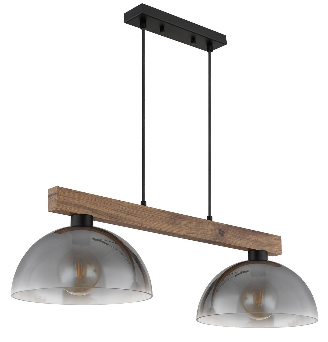 GLOBO Hängeleuchte dunkelbraun Rauch mattschwarz Holz Metall Glas B/H/L: ca. 30x120x85 cm E27 2 Brennstellen