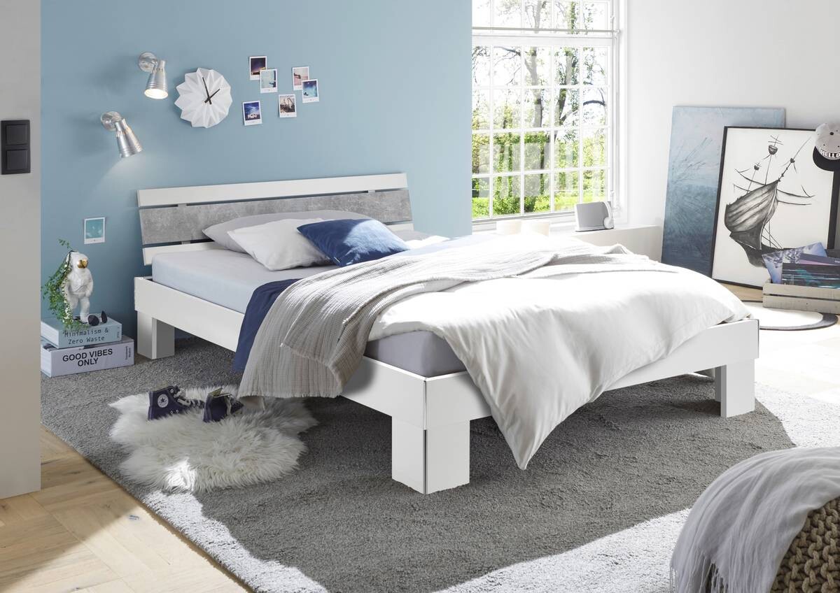 Futonbett Lyon weiß Beton Optik Liegefläche B/L: ca. 140x200 cm