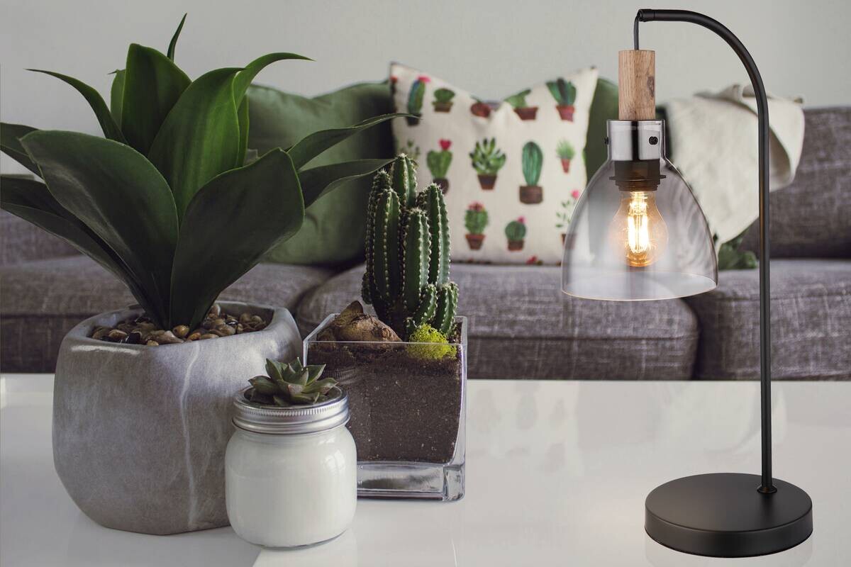 GLOBO Tischleuchte dunkelbraun schwarz Metall MDF B/H/T: ca. 18x55x25 cm E27 1 Brennstellen