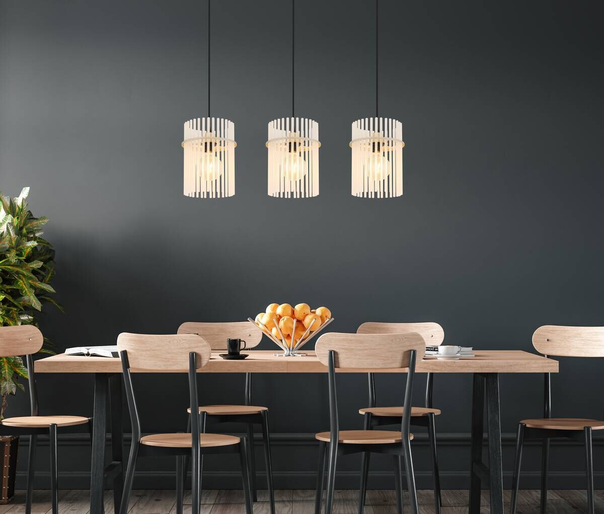 GLOBO Pendelleuchte sand Metall Glas B/H/T: ca. 80x140x20 cm E27 3 Brennstellen