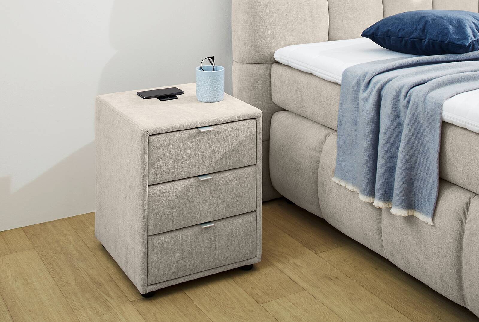 Nachtkonsole  beige-grau Flachgewebe