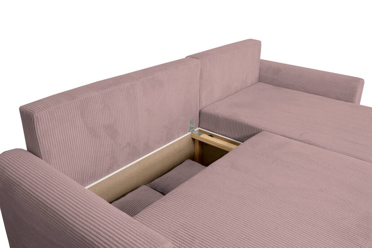 Ecksofa mit Bettfunktion und Bettkasten rosa Microfaser B/H/T: ca. 224,5x90x168 cm