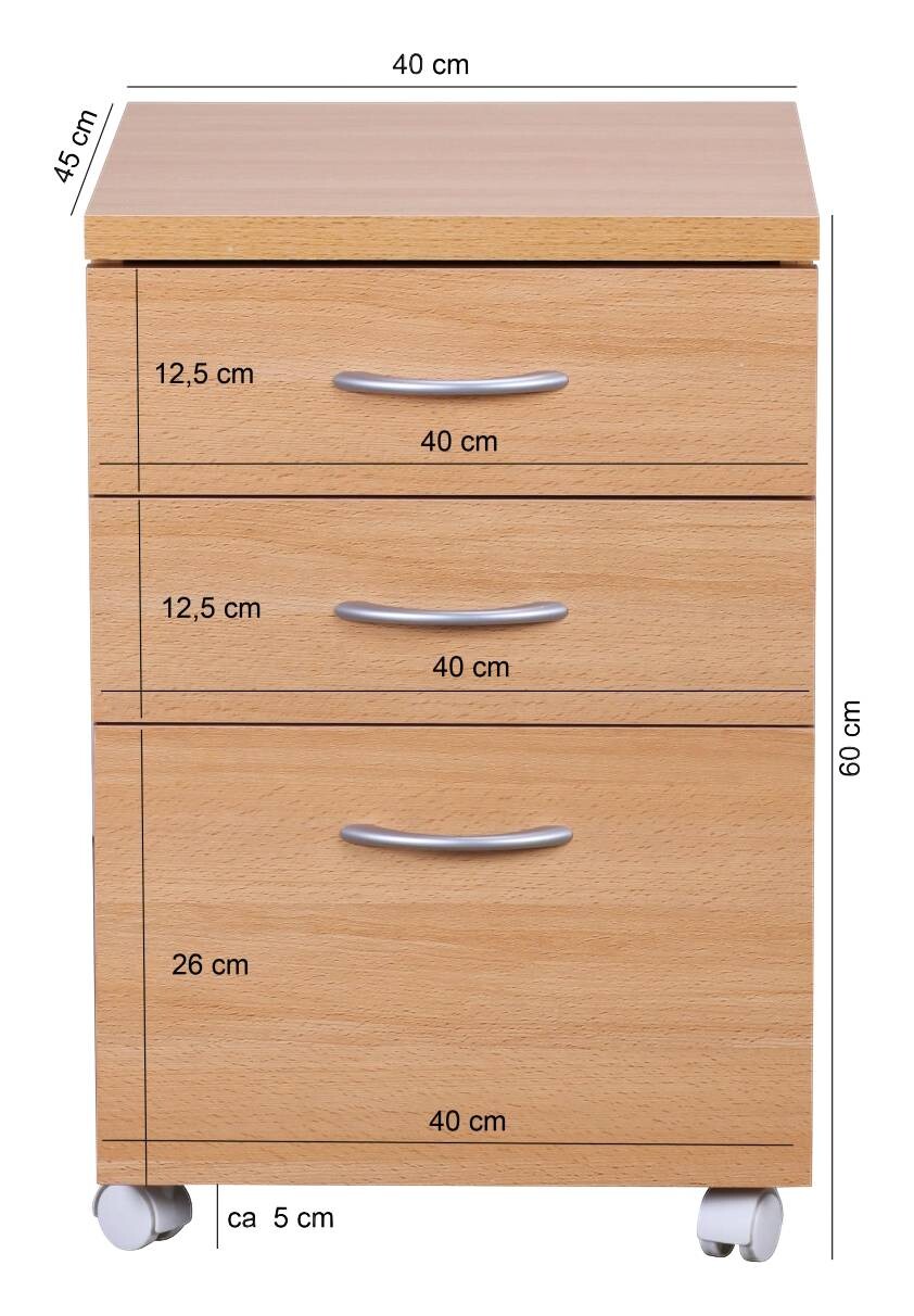 Rollcontainer braun Spanplatte B/H/T: ca. 40x60x45 cm