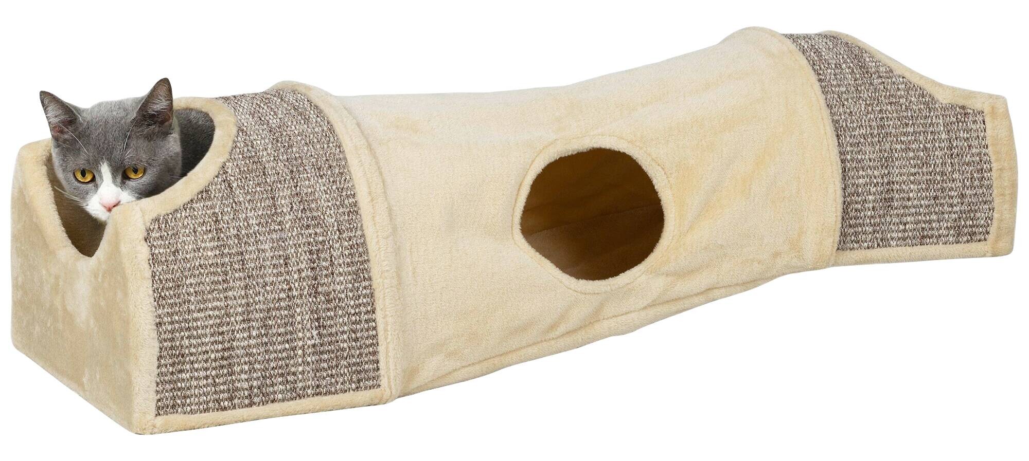 PawHut Katzentunnel beige Spanplatte B/H/L: ca. 38x29x107 cm