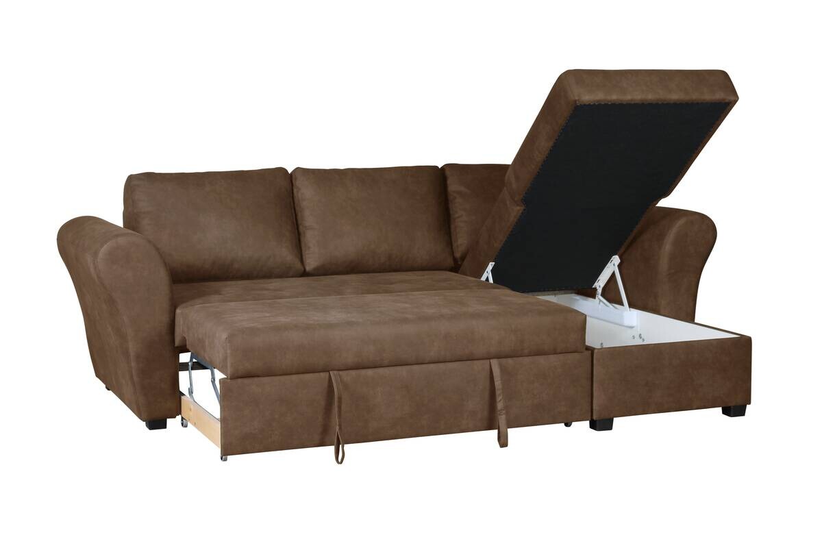 Ecksofa mit Bettfunktion und Bettkasten braun Microfaser B/H/T: ca. 260x89x155 cm