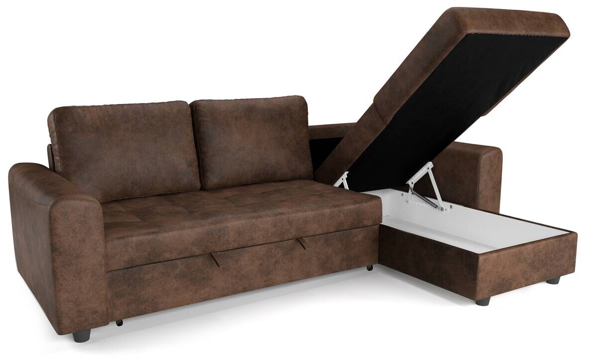 Ecksofa mit Bettfunktion und Bettkasten hellbraun Microfaser B/T: ca. 245x155 cm