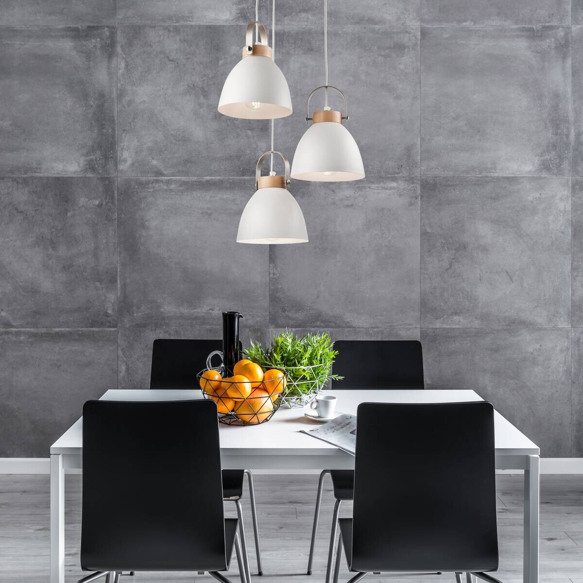 Lamkur Pendelleuchte DANIELLE 31811 weiß Holz Stahl H/L: ca. 79x37 cm E27 3 Brennstellen