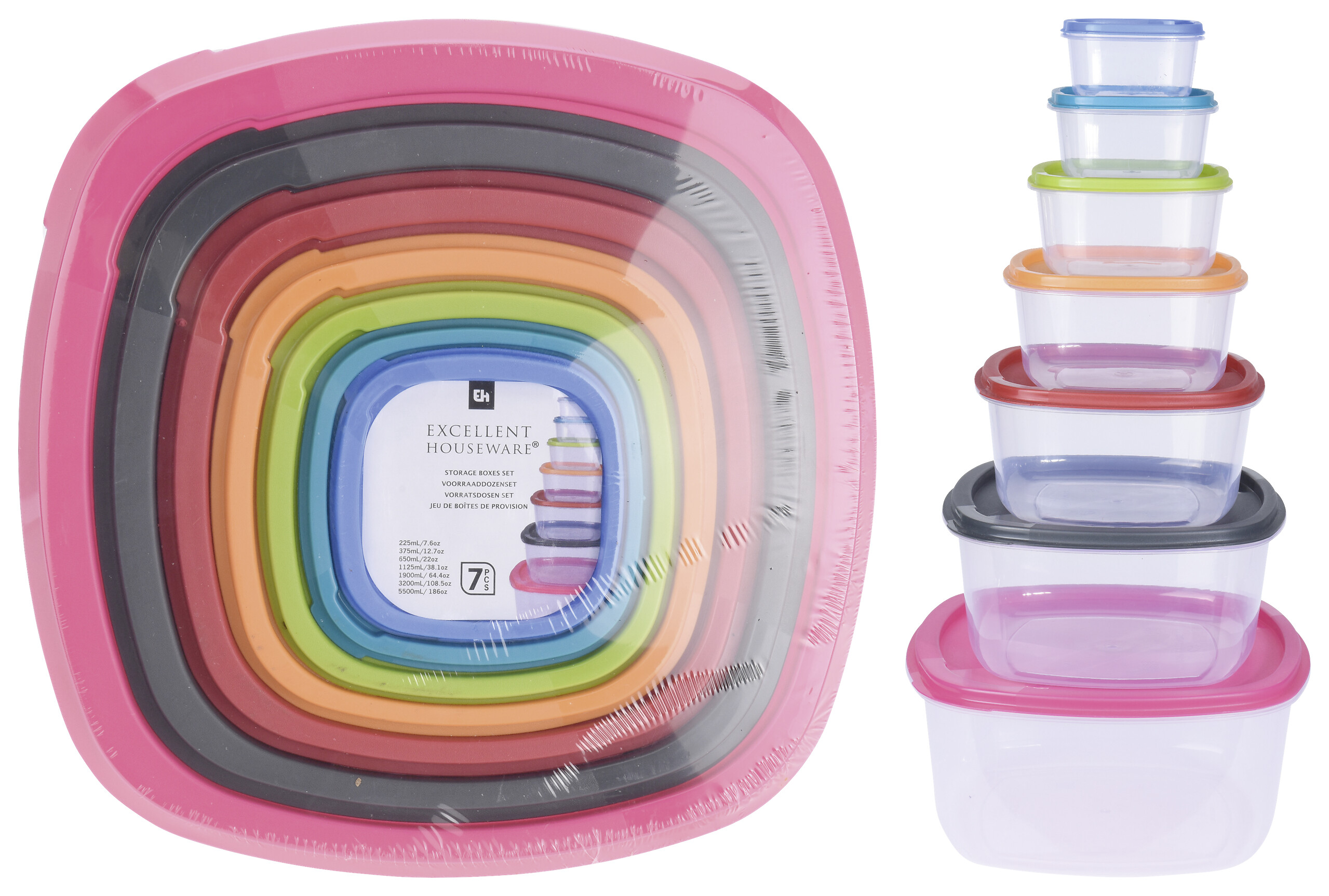 Vorratsdosenset 7-teilig multicolor B/H/T: ca. 26x26,6x12,7 cm