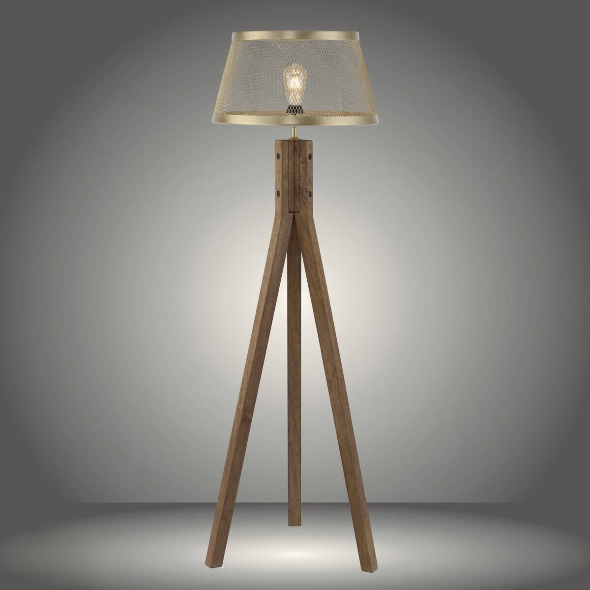 Stehleuchte Frederik messing Holz B/H/L: ca. 46x145x46 cm E27 1 Brennstellen