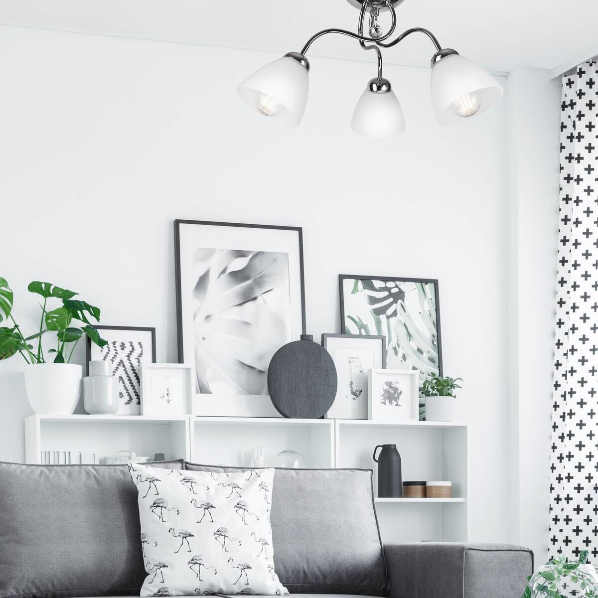 Lamkur Deckenleuchte Miranda Chrom Glas Metall H/L: ca. 31x50 cm E27 3 Brennstellen